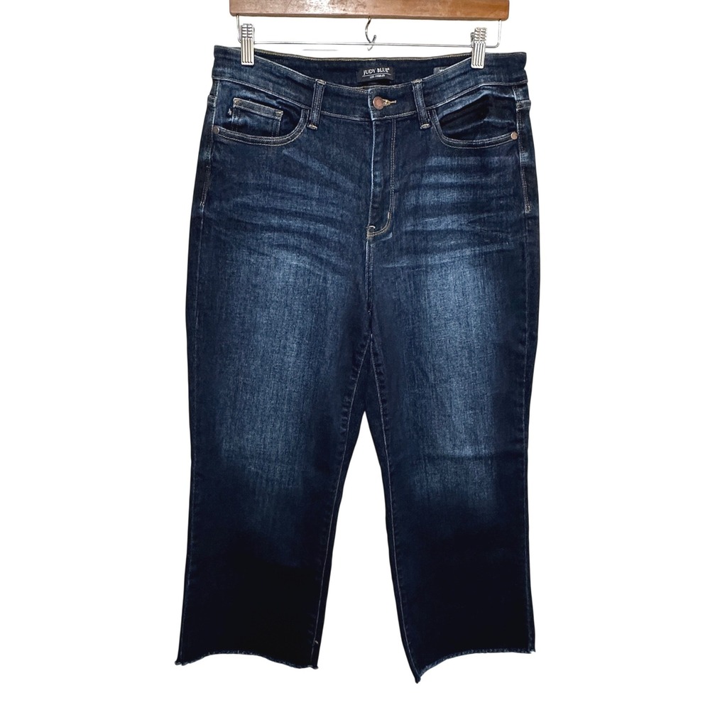 Judy Blue High Rise Wide Leg Crop Jeans Dark Wash Denim Womens 31 Casual Stretch